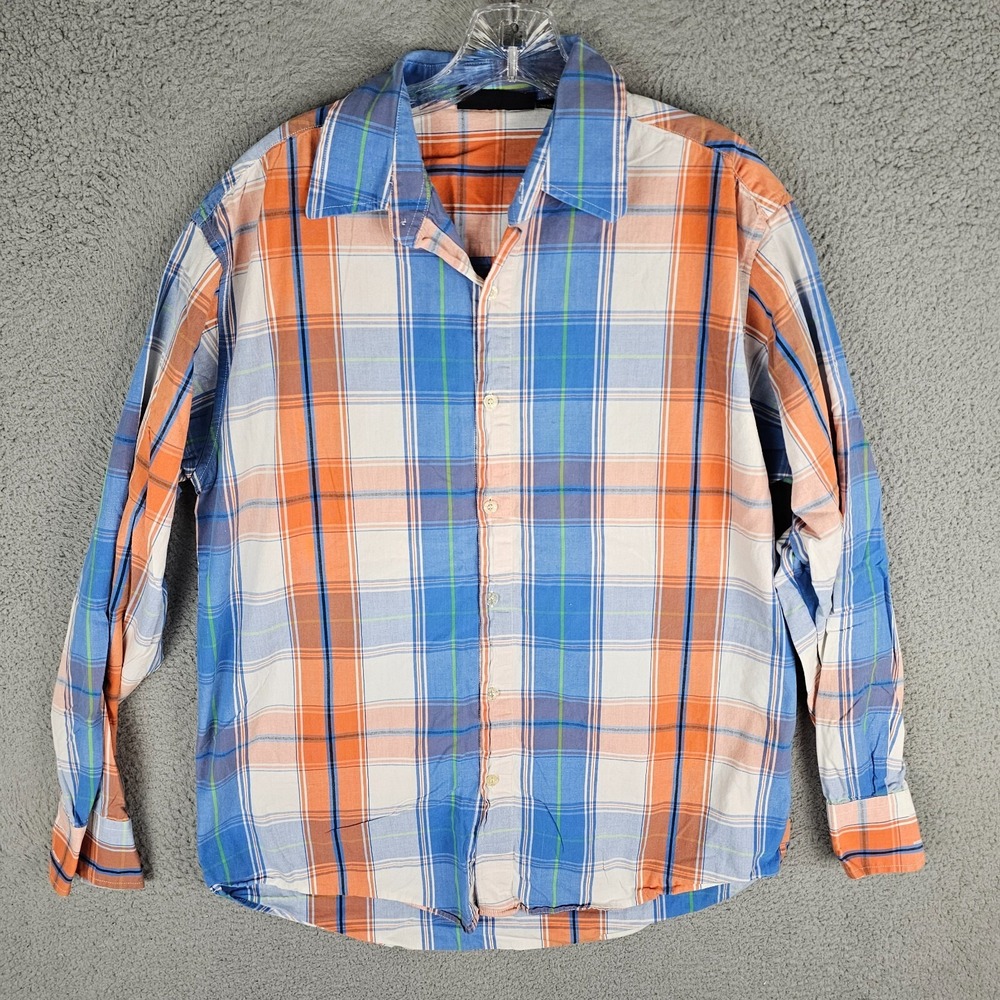 South Pole Signature Series Shirt Mens L Button Front LS Multicolor Plaid Cotton